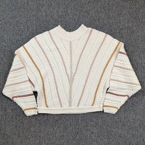 Stitch + Feather Boho Chevron Pointelle Striped Knit Sweater Size S Cream Earth